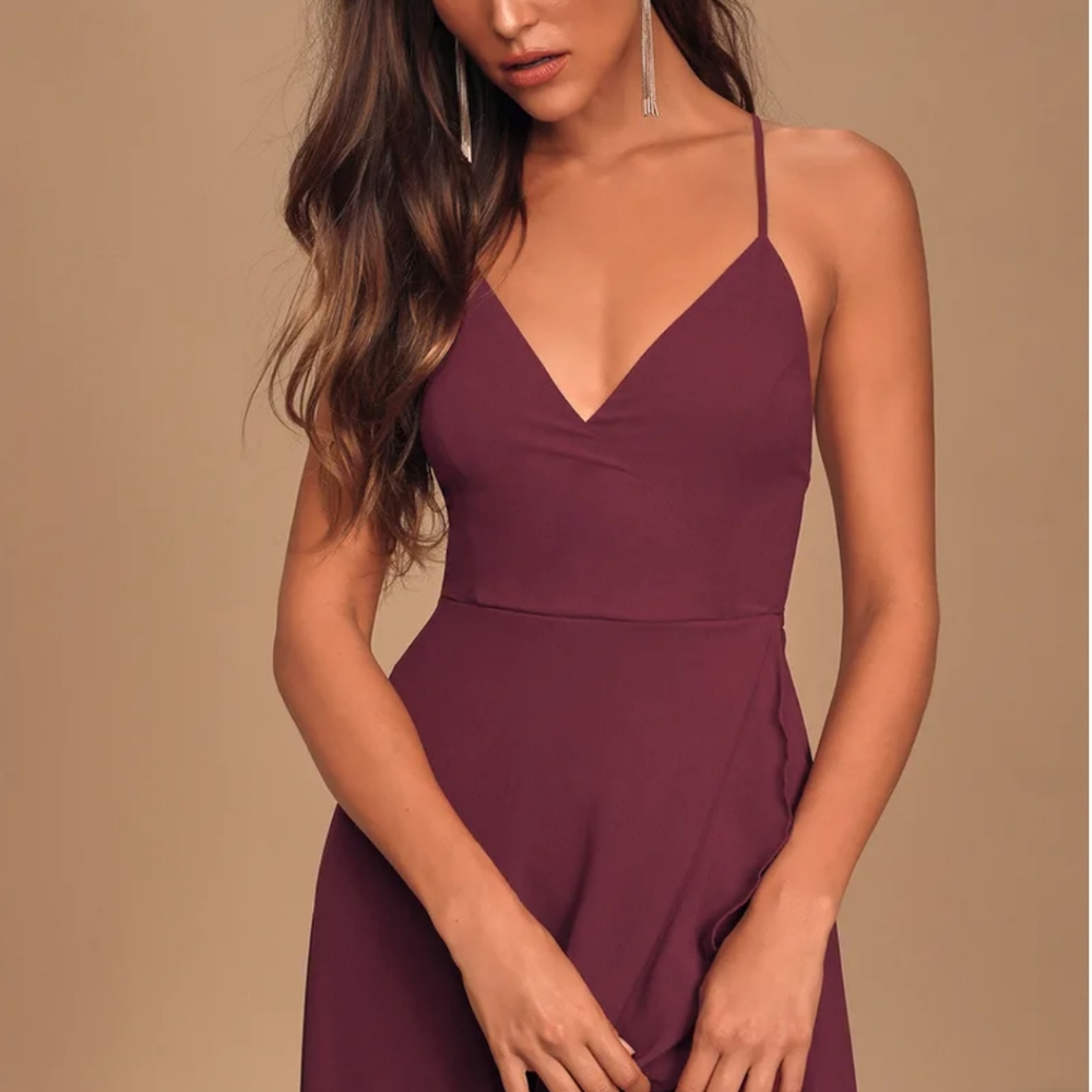 In Love Forever Plum Lace-Up High-Low Maxi Dress